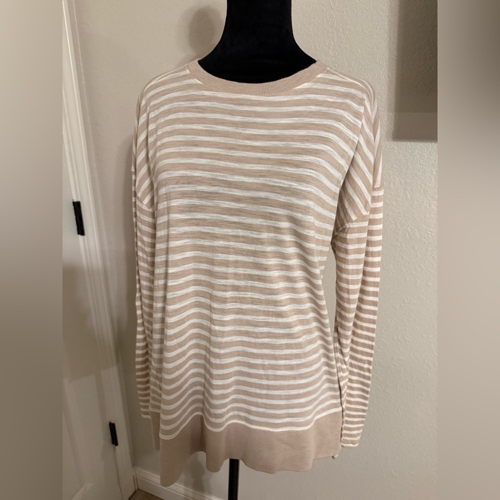 Lou & Grey Taupe and White Striped Long Sleeve Tee